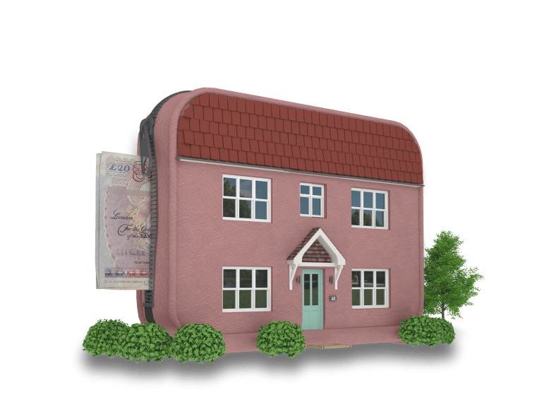 House with money coming out the side representing equity release