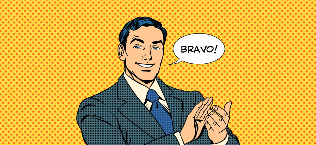 man applause Bravo concept of success retro style pop art