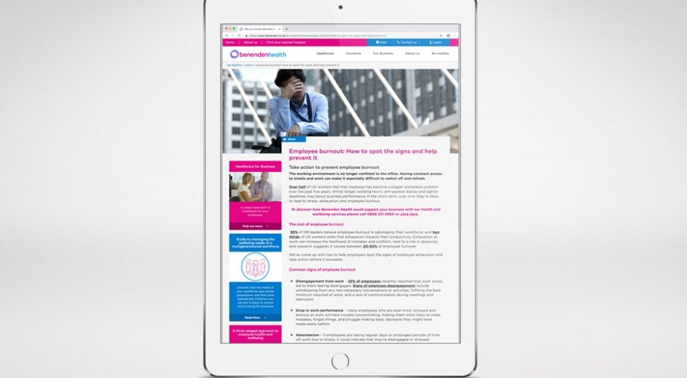 Example of benenden health blog post as part of their content strategy