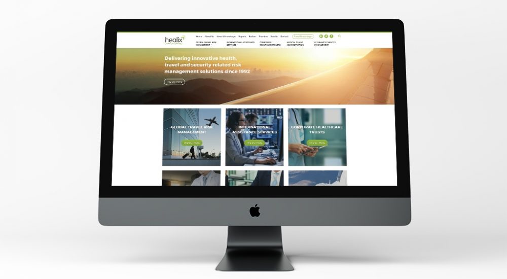 Healix website home page image shown on computer screen