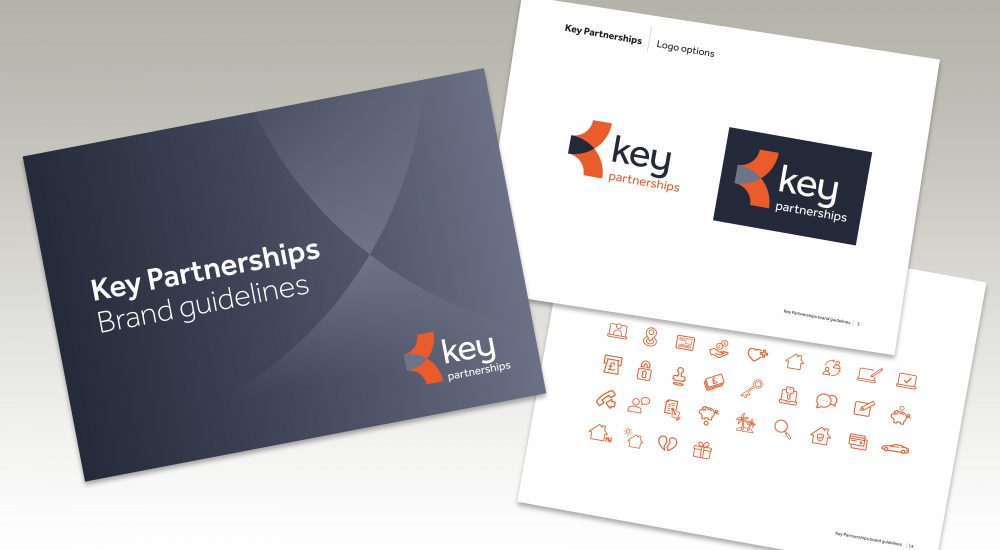 image of 3 pages from key partnerships brand guidelines