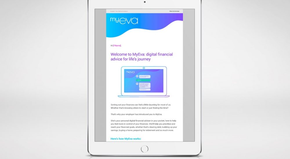 screenshot of MyEva launch email as part of launch campaign